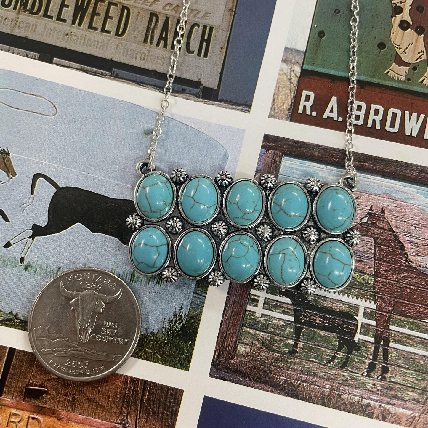 Rectangle Pendent Necklace- Boho Ranch