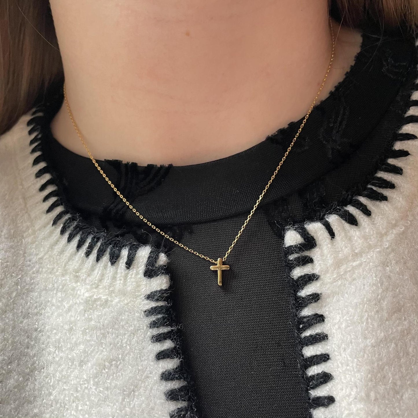 Gold Dipped Mini Cross Charm Necklace