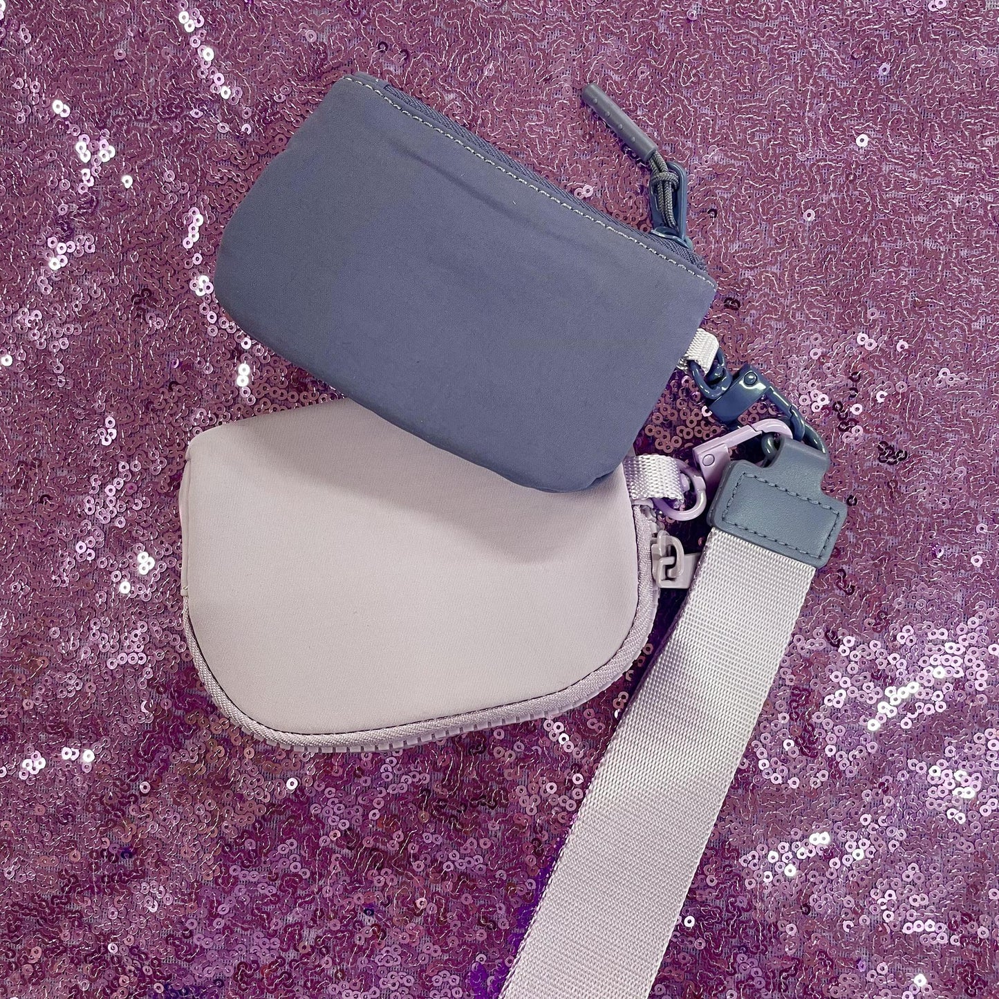 Dual Pouch Wallet Keychain - Purple and Lavender