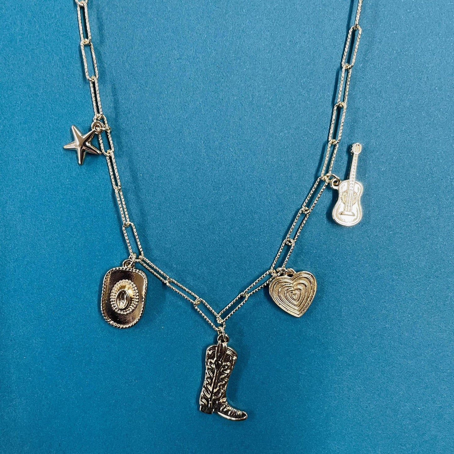 Gold Guitar Boot Charm Necklace - LBF