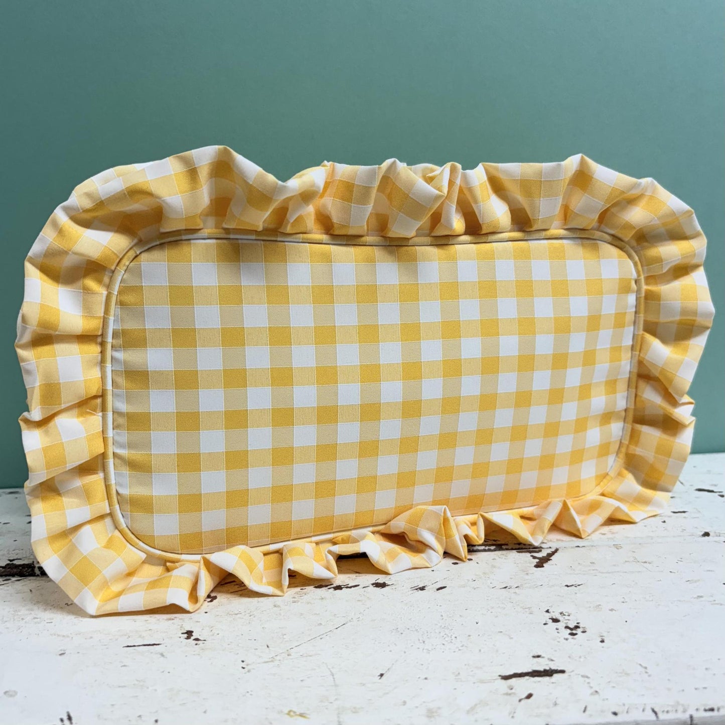 Gingham Frilly Makeup Bag - Summer Yellow