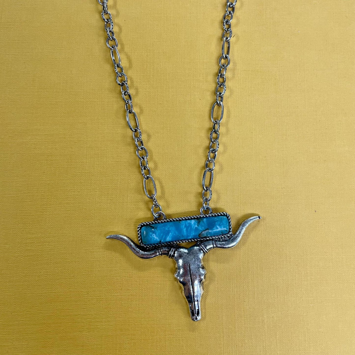Western Stone Steer Longhorn Pendant Necklace