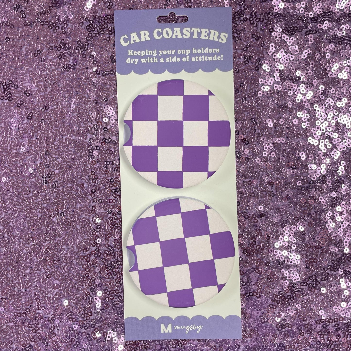 Purple Checkered Car Coaster- Mugsby