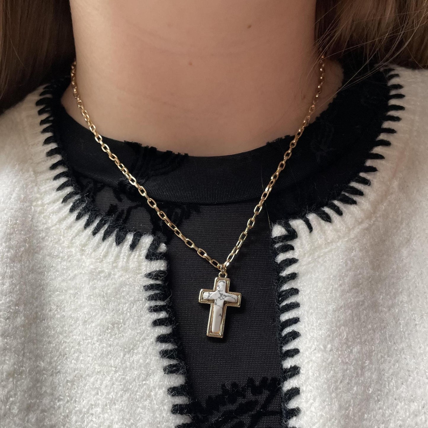 Cross-Shaped Howlite Necklace