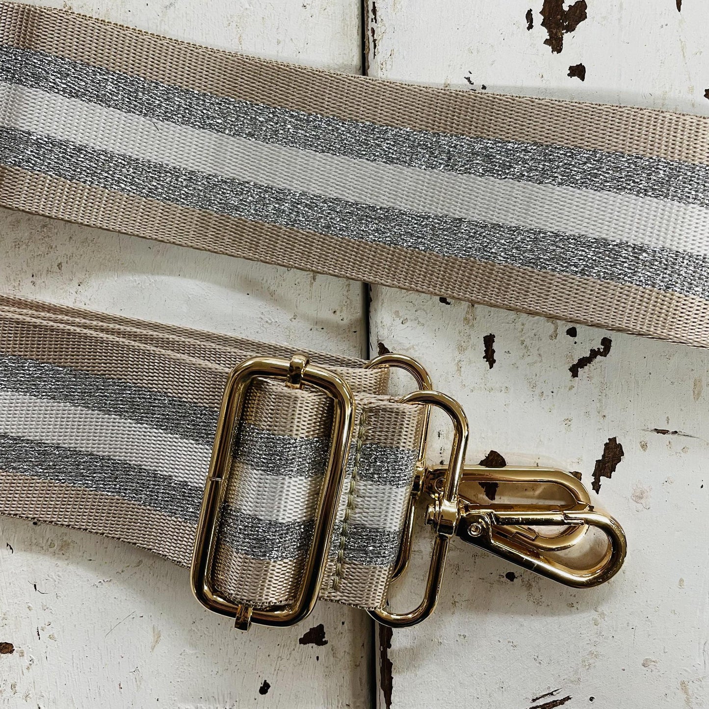 Tan and Silver Adjustable Crossbody Strap - Jen & Co.