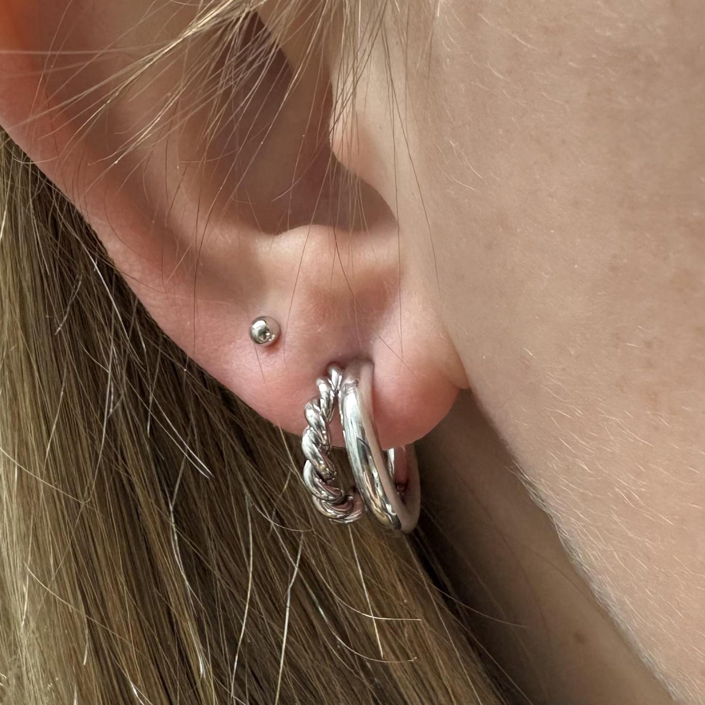 Twist & Solid Double Hoop Earrings - Fashion City