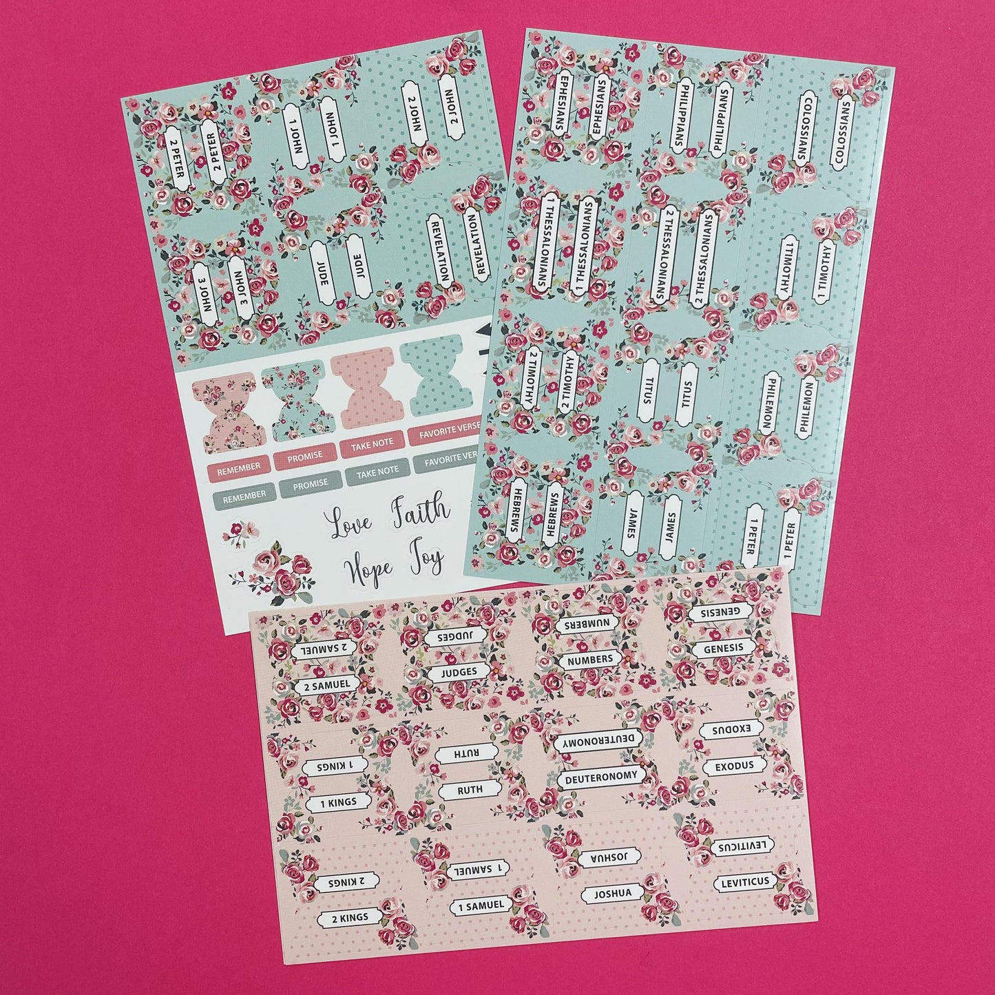 Bible Indexing Tabs - Pink and Teal