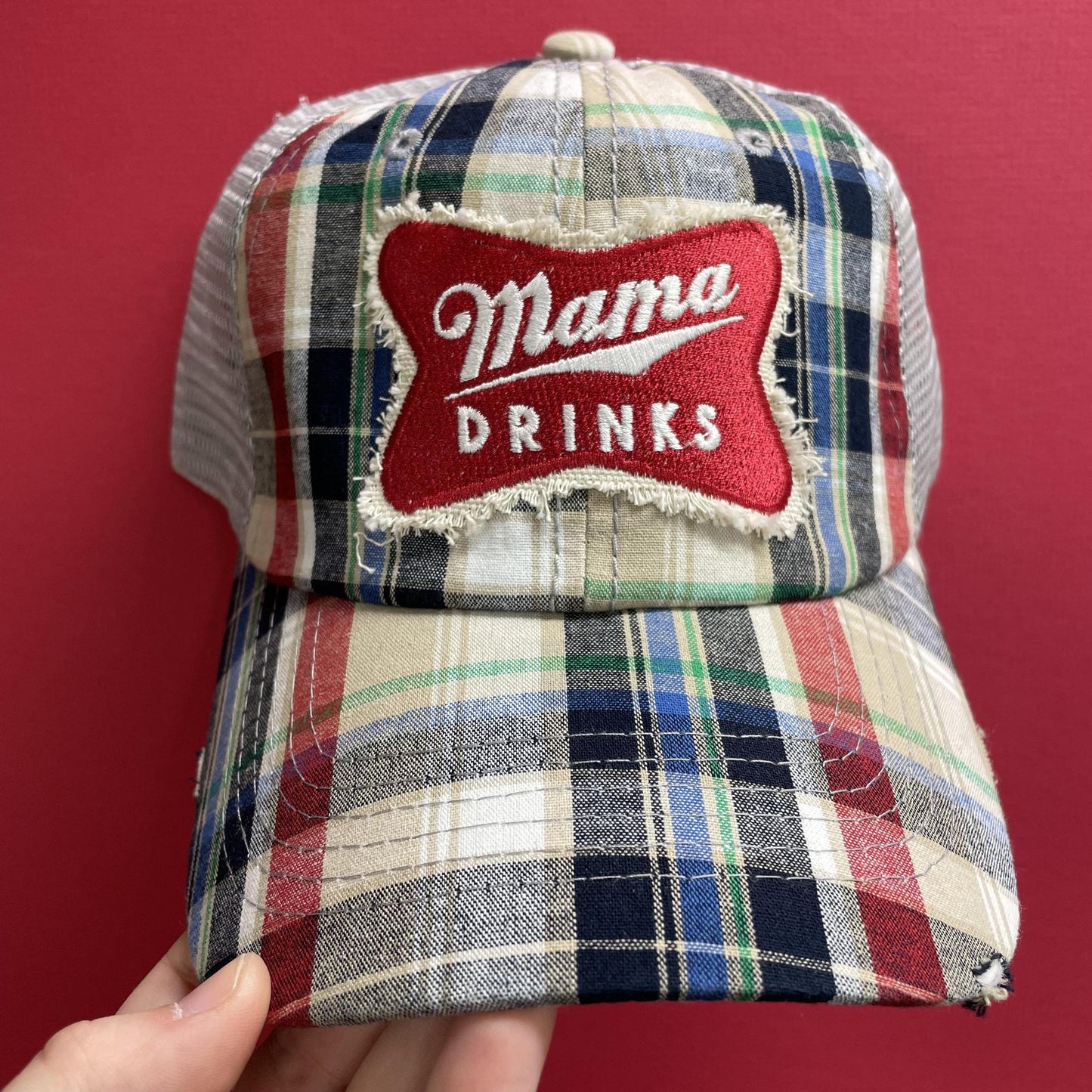Mama Drinks Plaid Cap - Lucky Girl