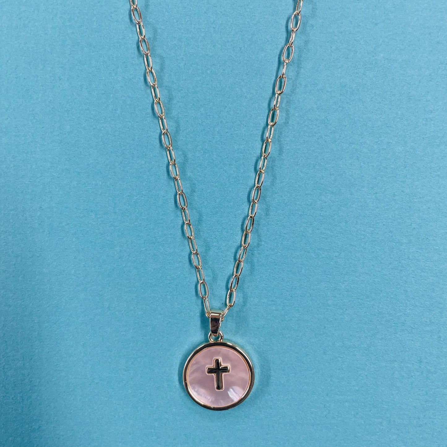 Gold Dipped Coin Pearl Cross Necklace - LBF