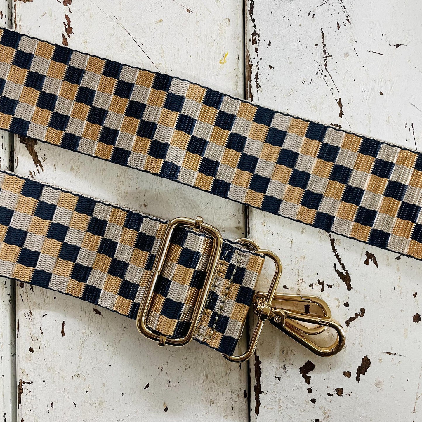 Blue and Gold Checkered Crossbody Strap - Jen & Co.