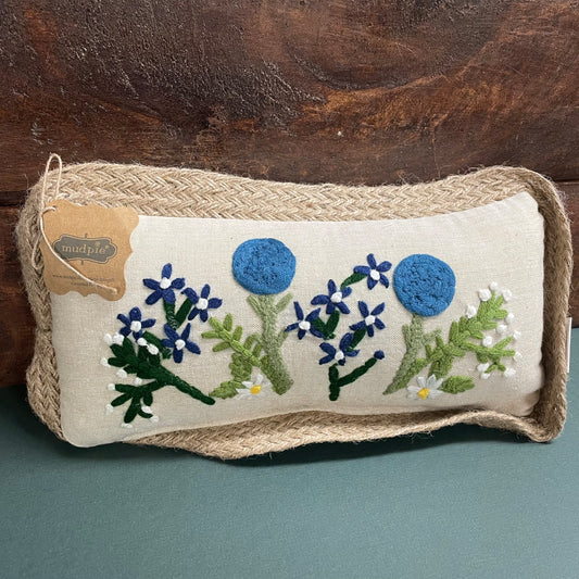 Floral Branch Embroidered Pillow- Mud Pie