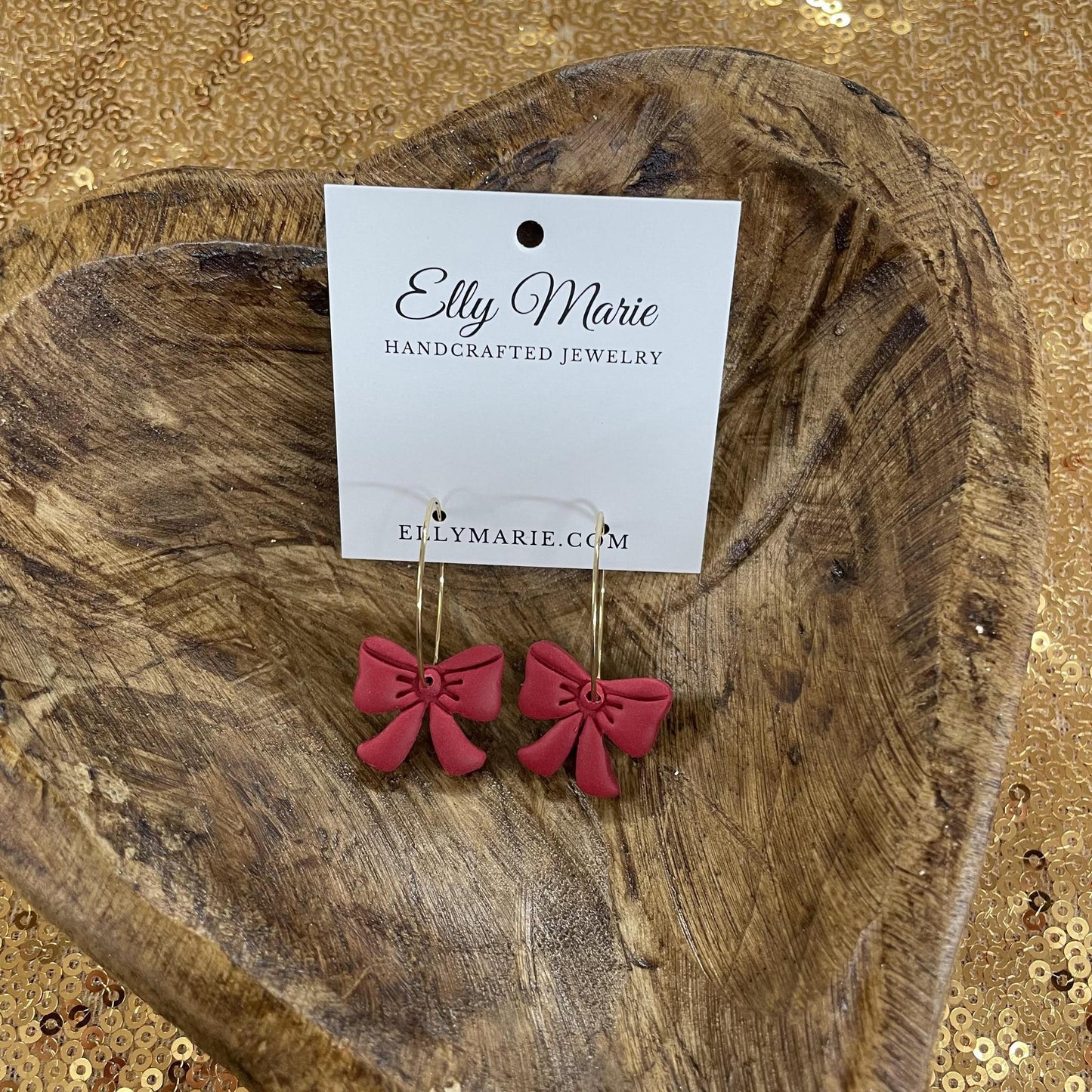 Bow Hoop Clay Dangles - Apple Red