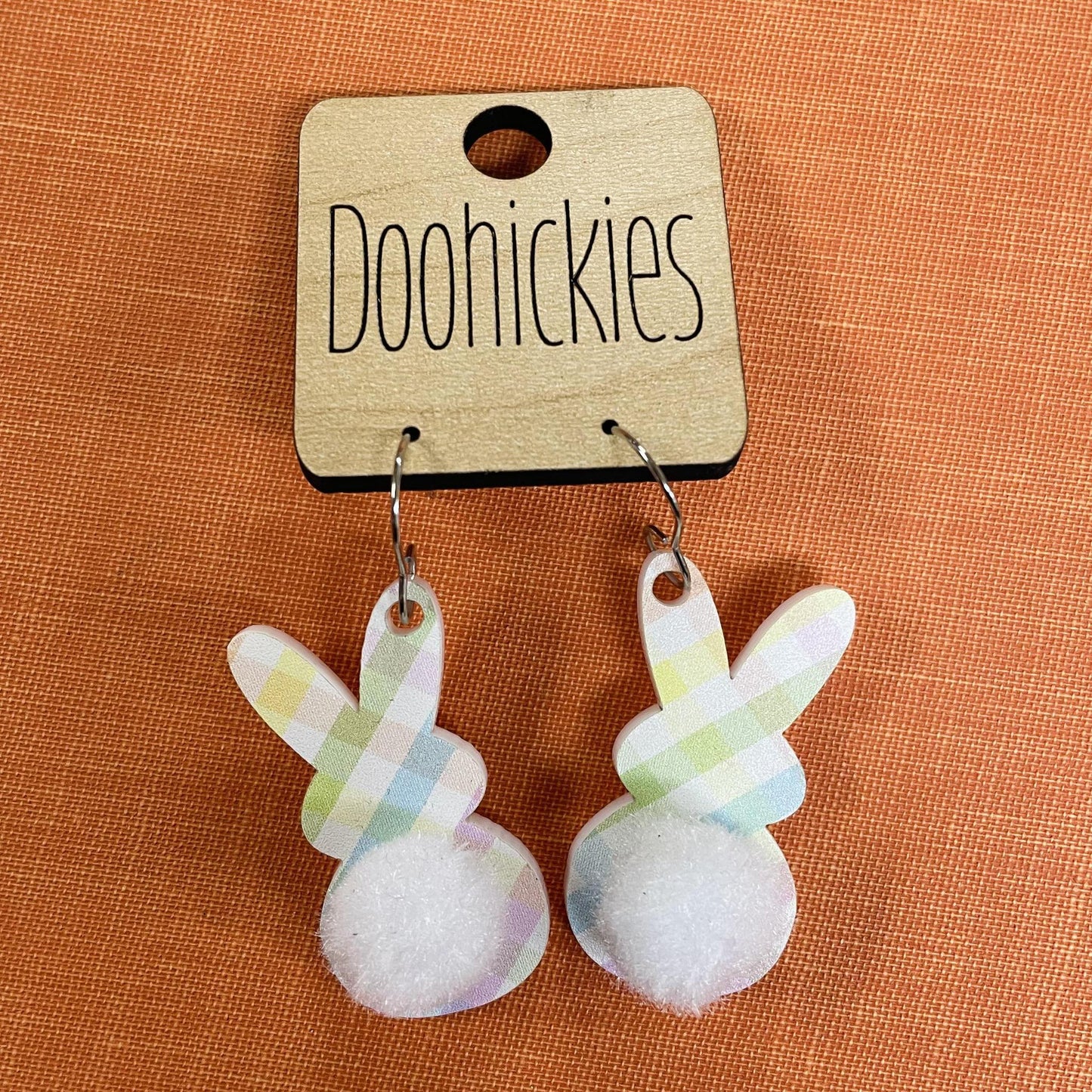 Plaid Bunny Puff Earrings - Doohickies