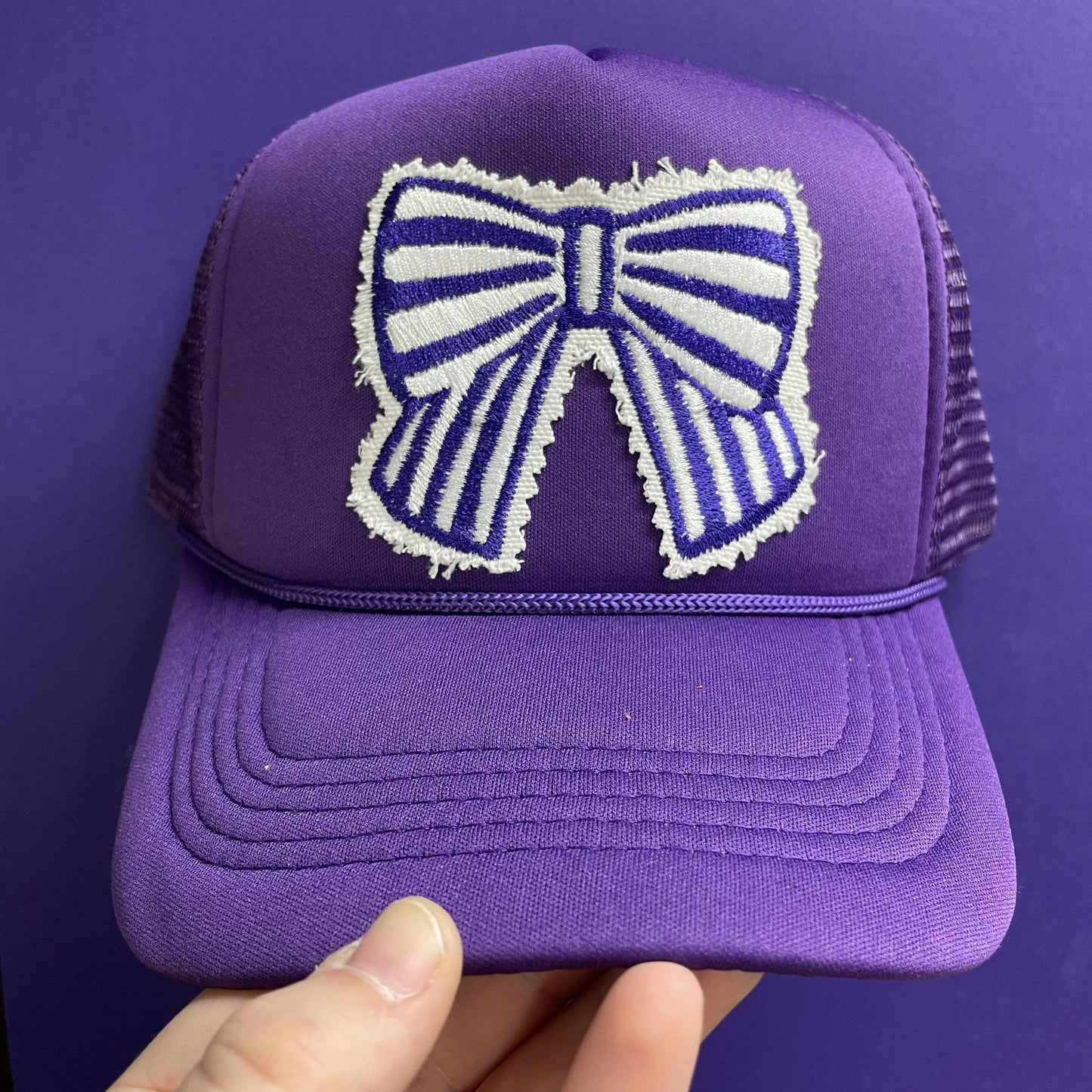 Purple Stripe Bow Trucker - Lucky Girl