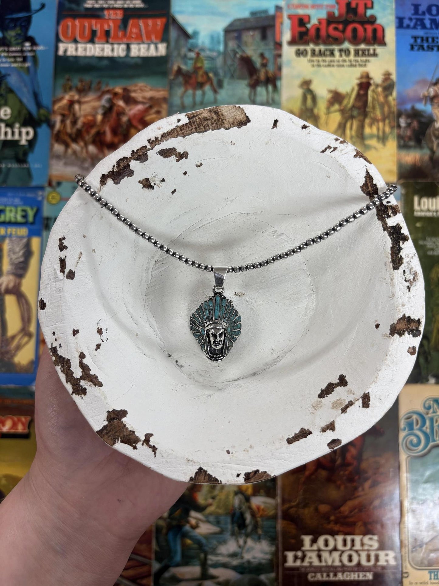 Turquoise Inlay Chief Pendant - Boho Sol