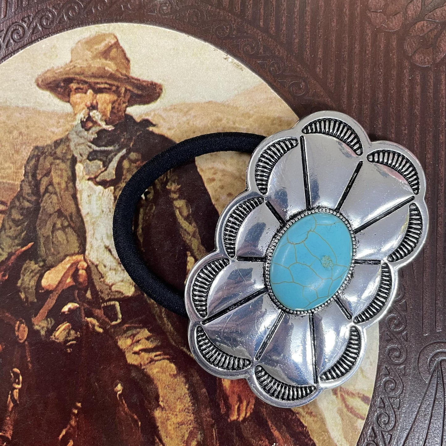 Rectangle Center Stone Concho Hair Tie