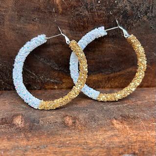 Gold & White Glitter Hoops- TLD Designs