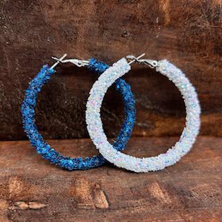 Navy & White Glitter Hoops- TLD Designs