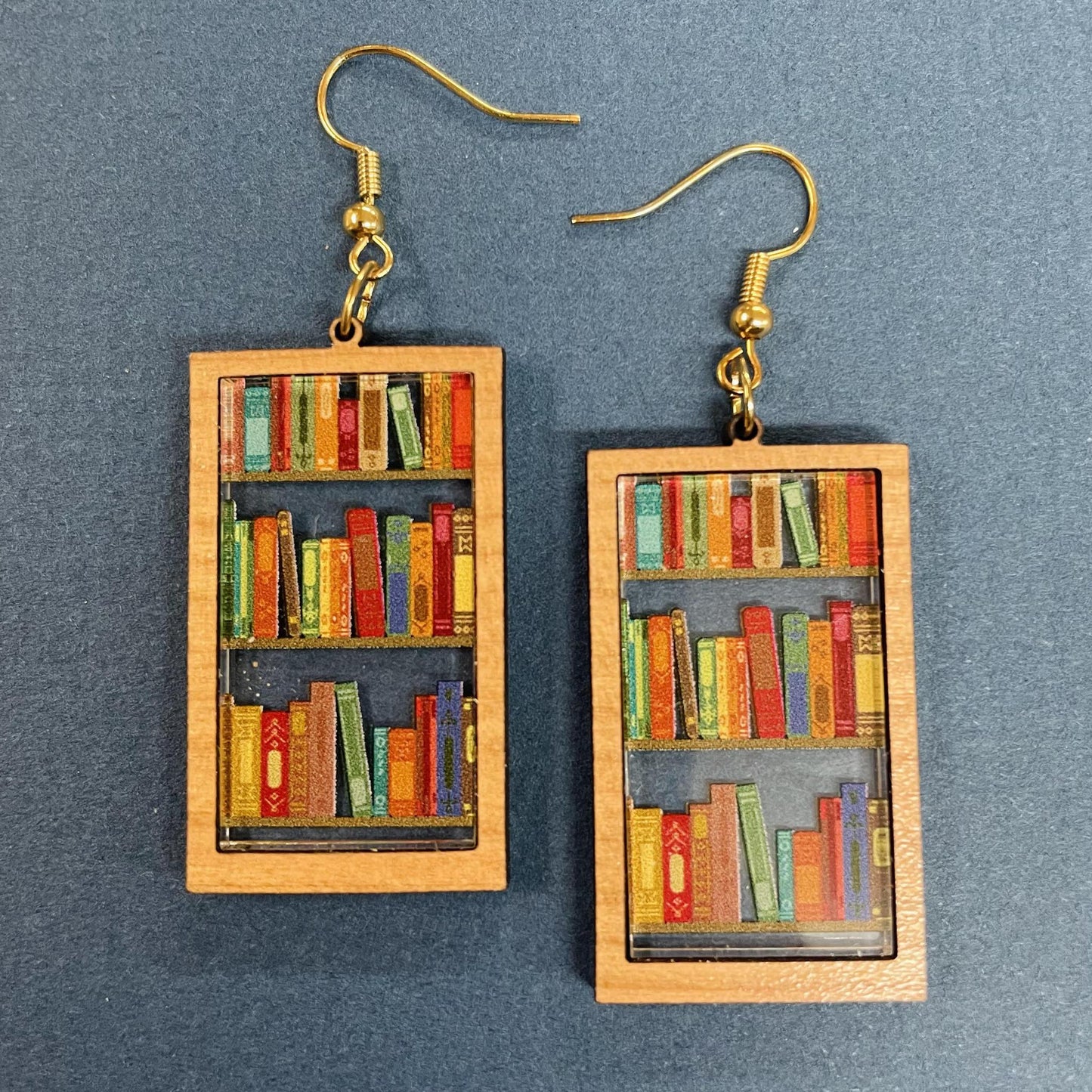 Bookshelf Wooden Earrings