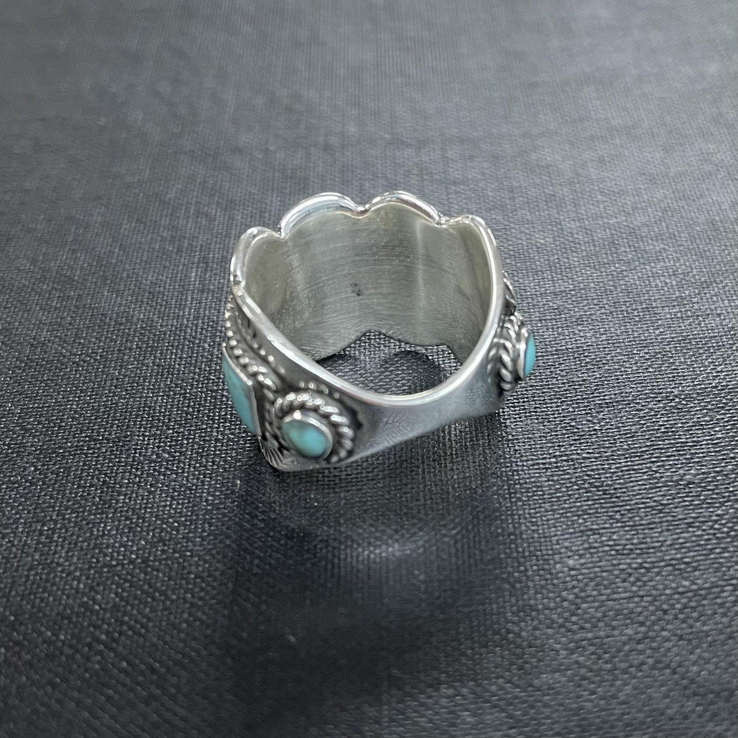 Turquoise Square Scallop Stamped Stacker Ring - Boho Sol