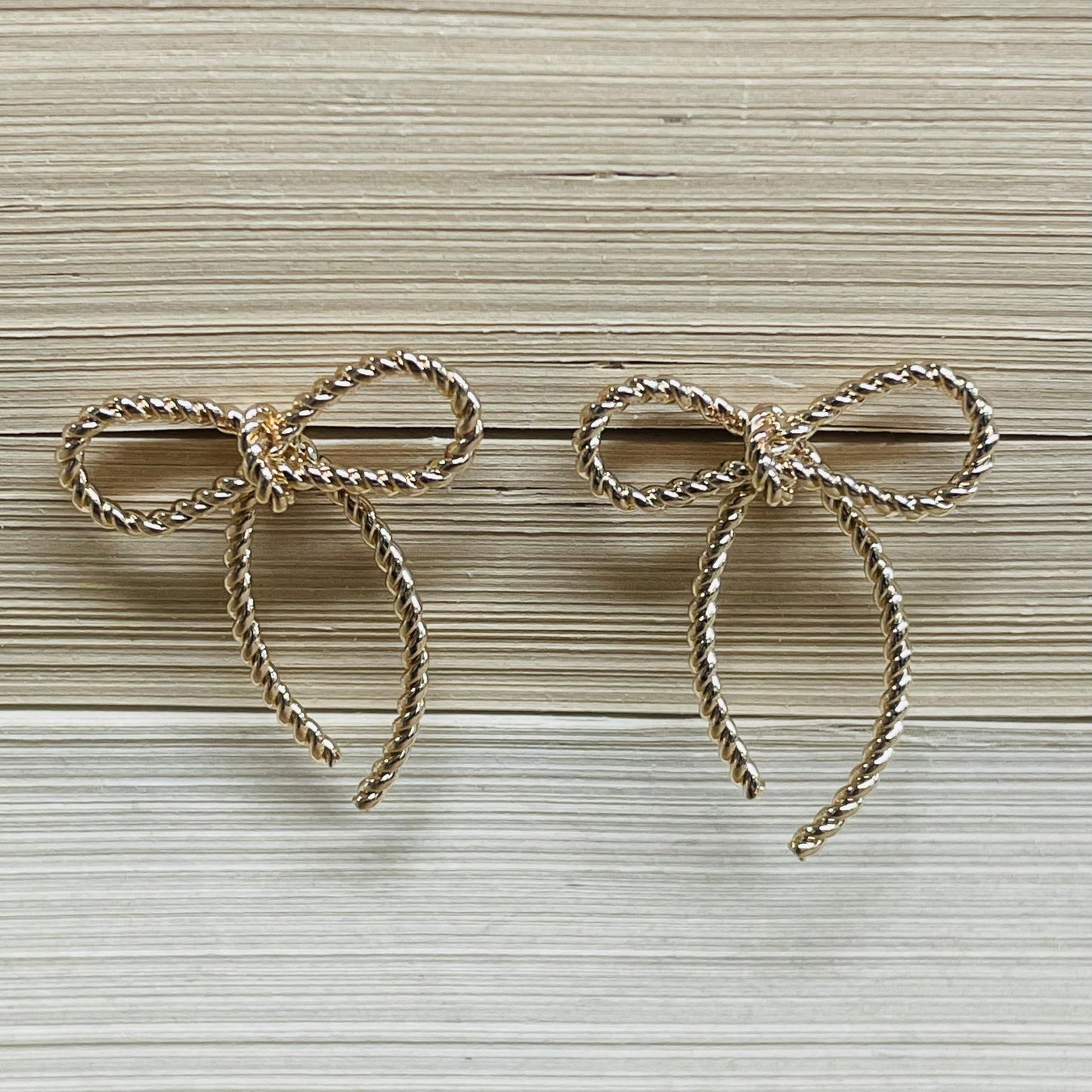 Rope Bow Stud Earrings - Gold