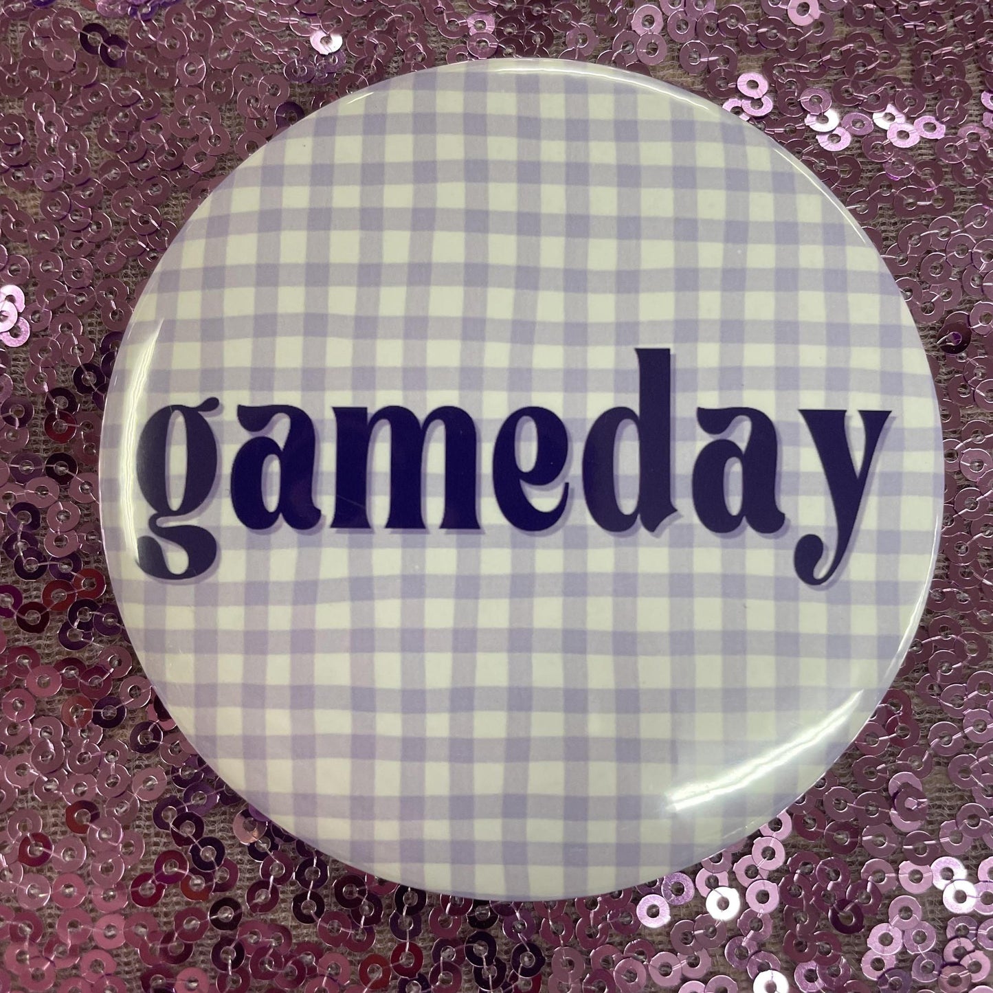 Purple Gingham Gameday - 3" Button