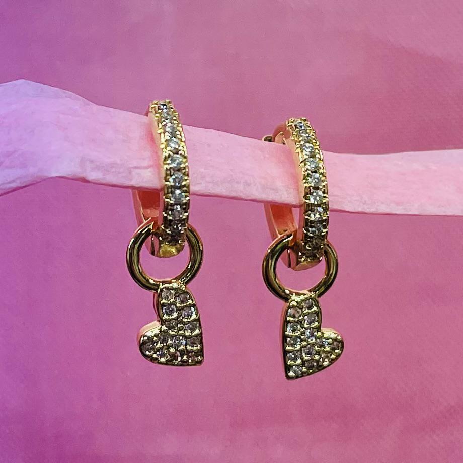 Pave Heart Huggie Hoops