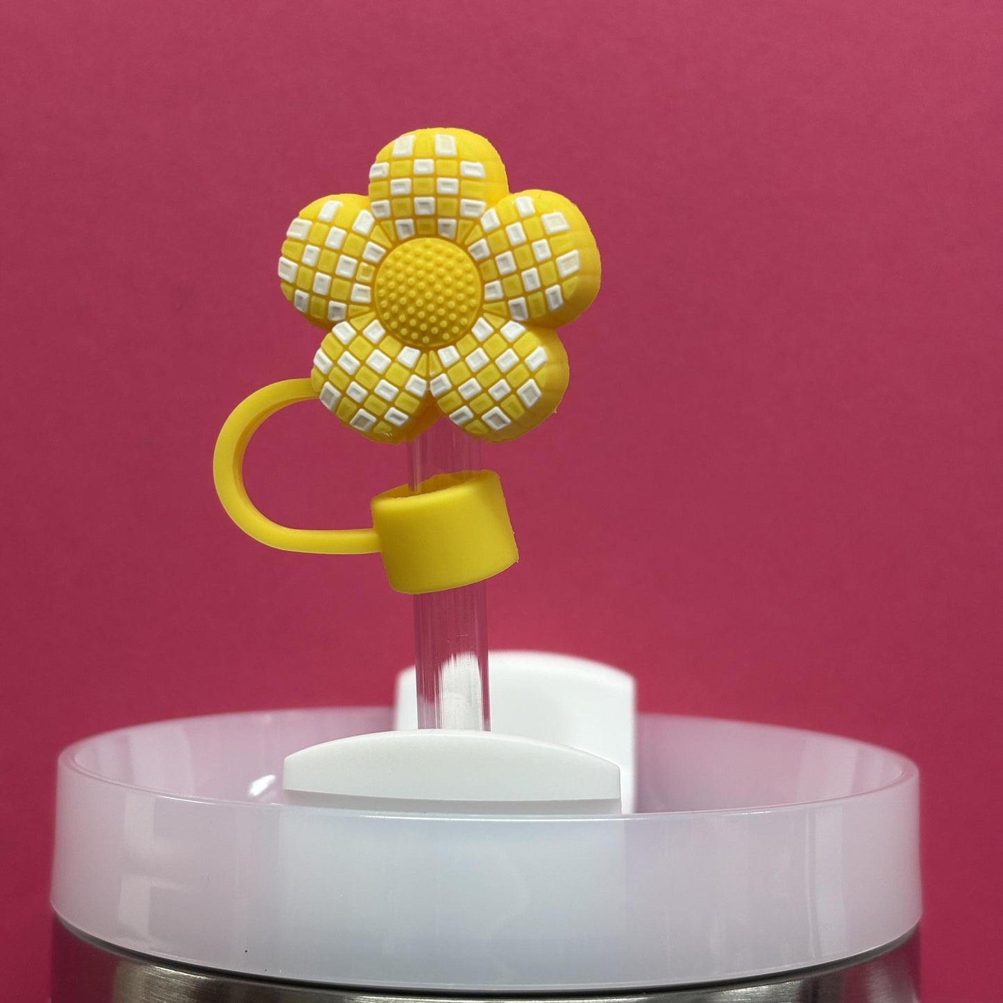 Straw Topper - Yellow Checkered Daisy