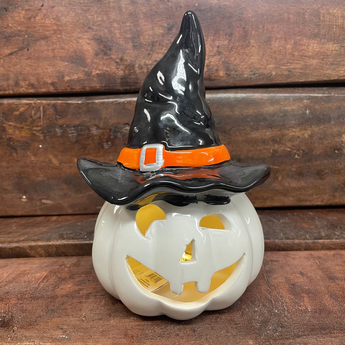 White Jack O Lantern Lighted Sitter