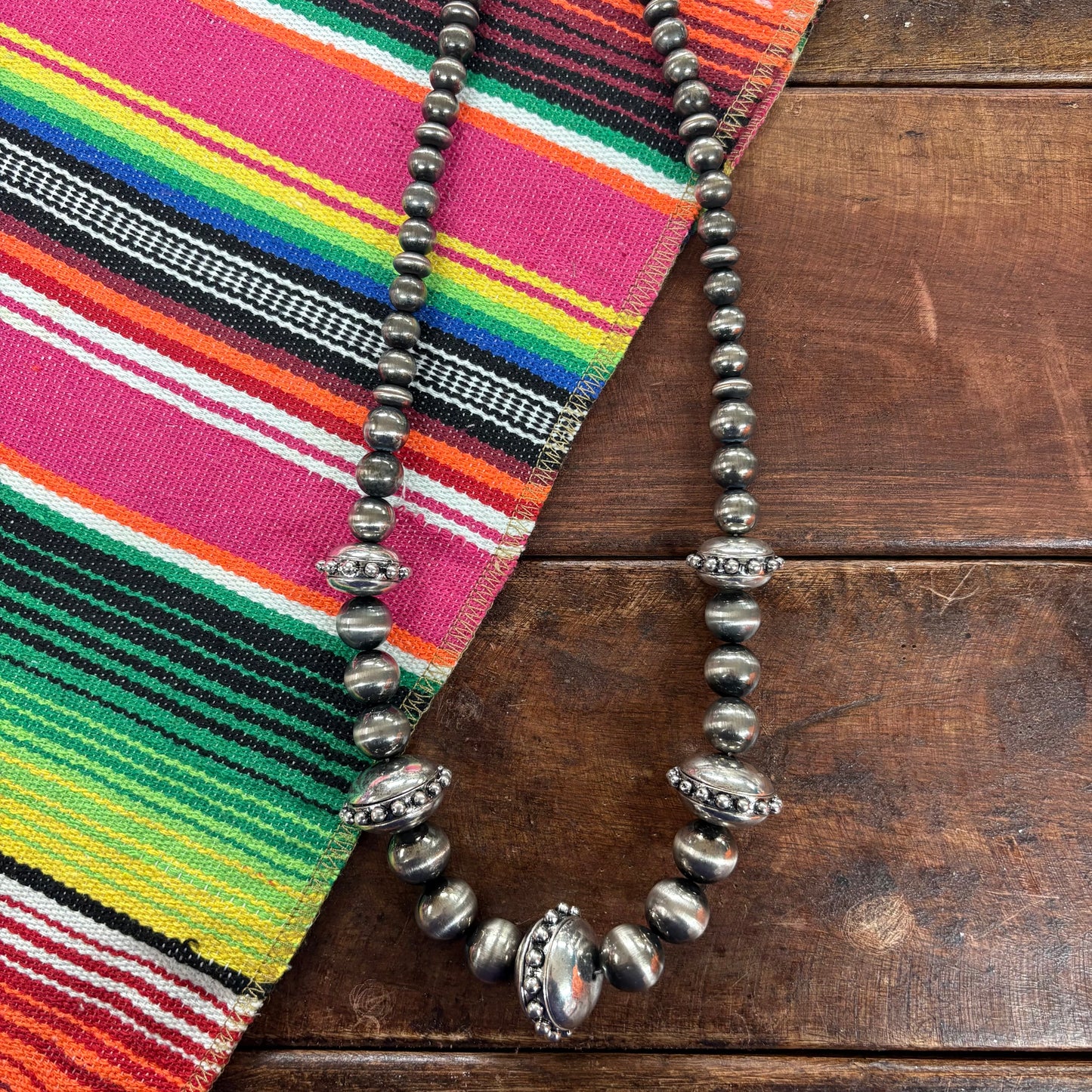 Chunky Silver Pearl Necklace with Studded Accents - ATG