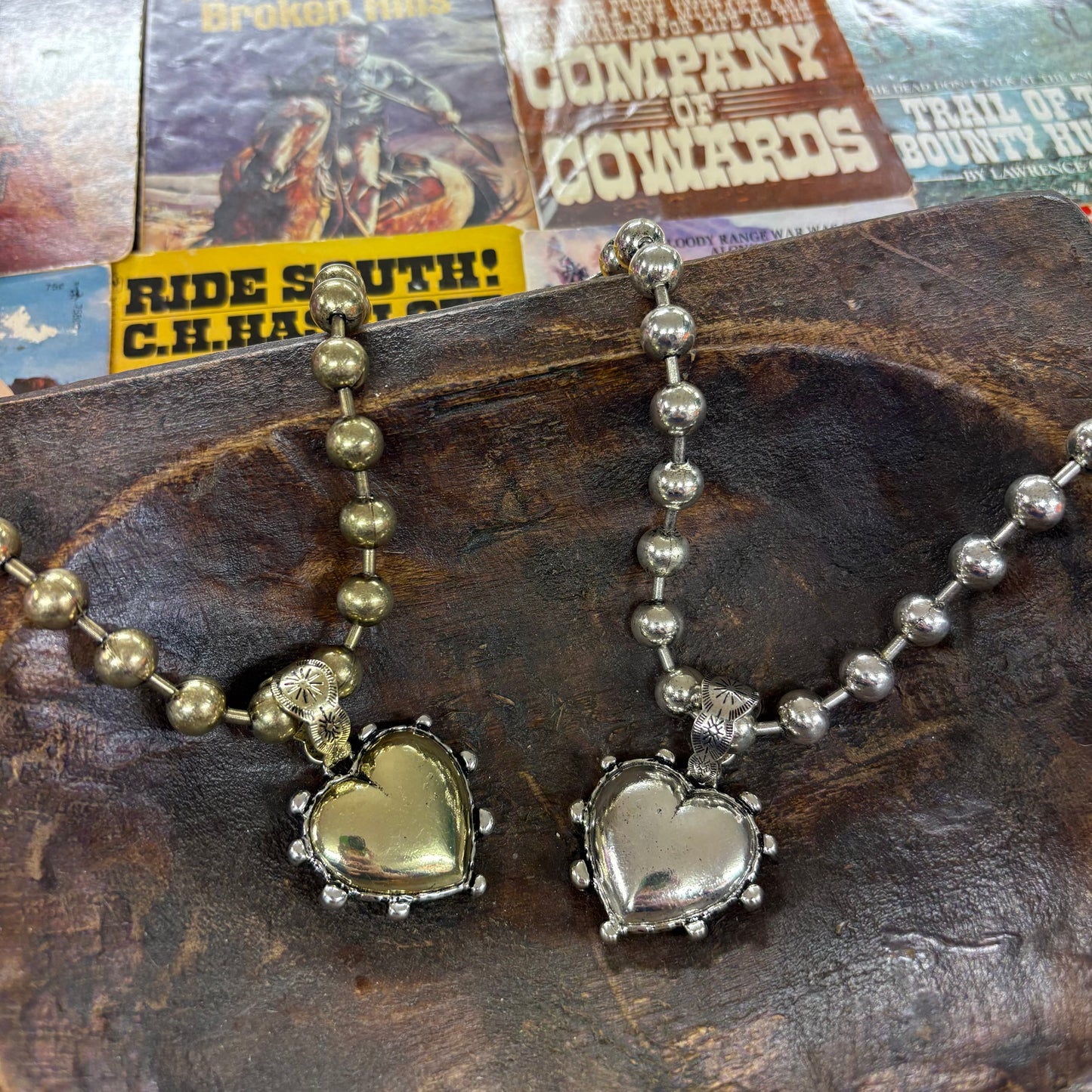 Studded Heart Necklaces with Ball Chains - ATG