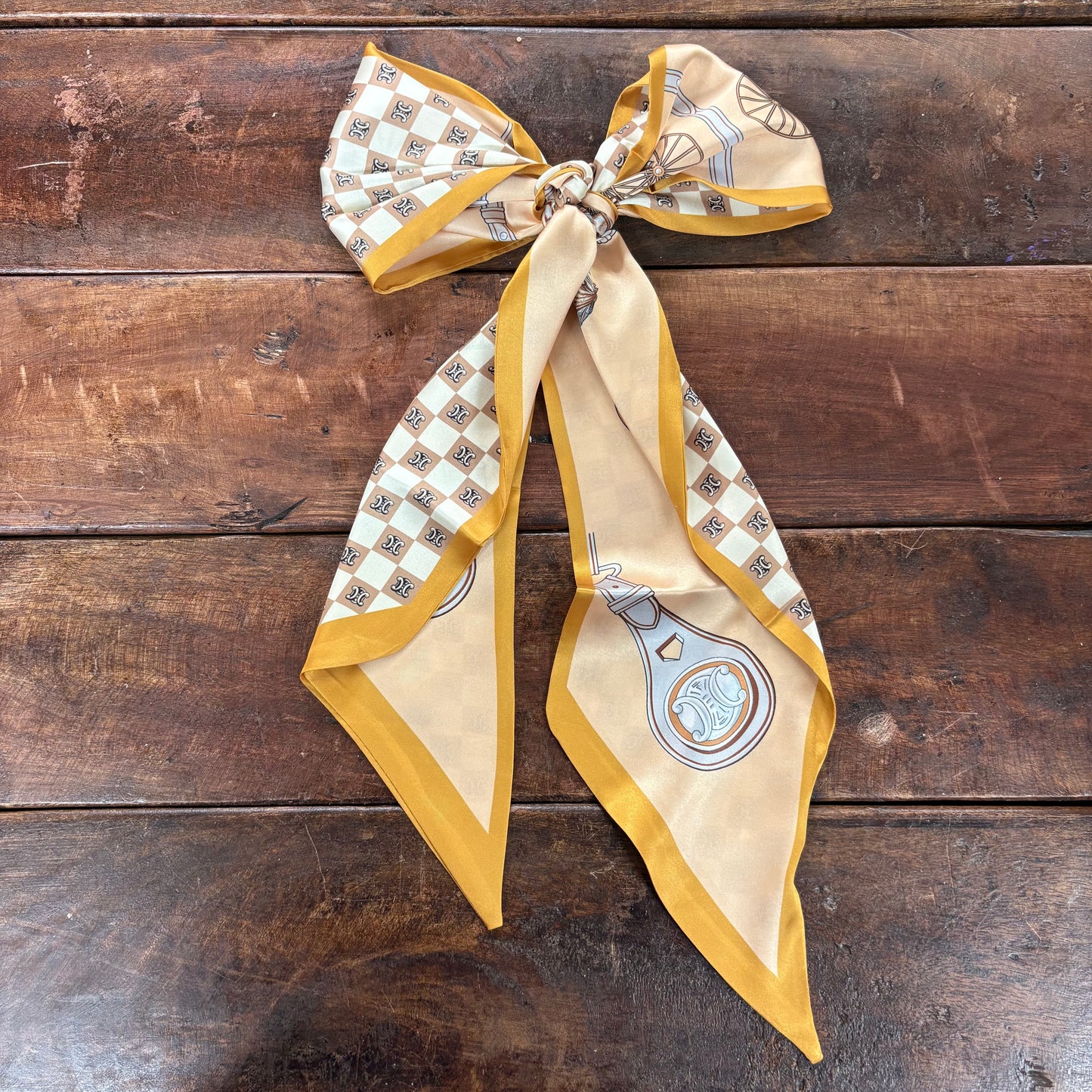 Mustard and Brown Checkered Twilly - Sarah's Simple Style