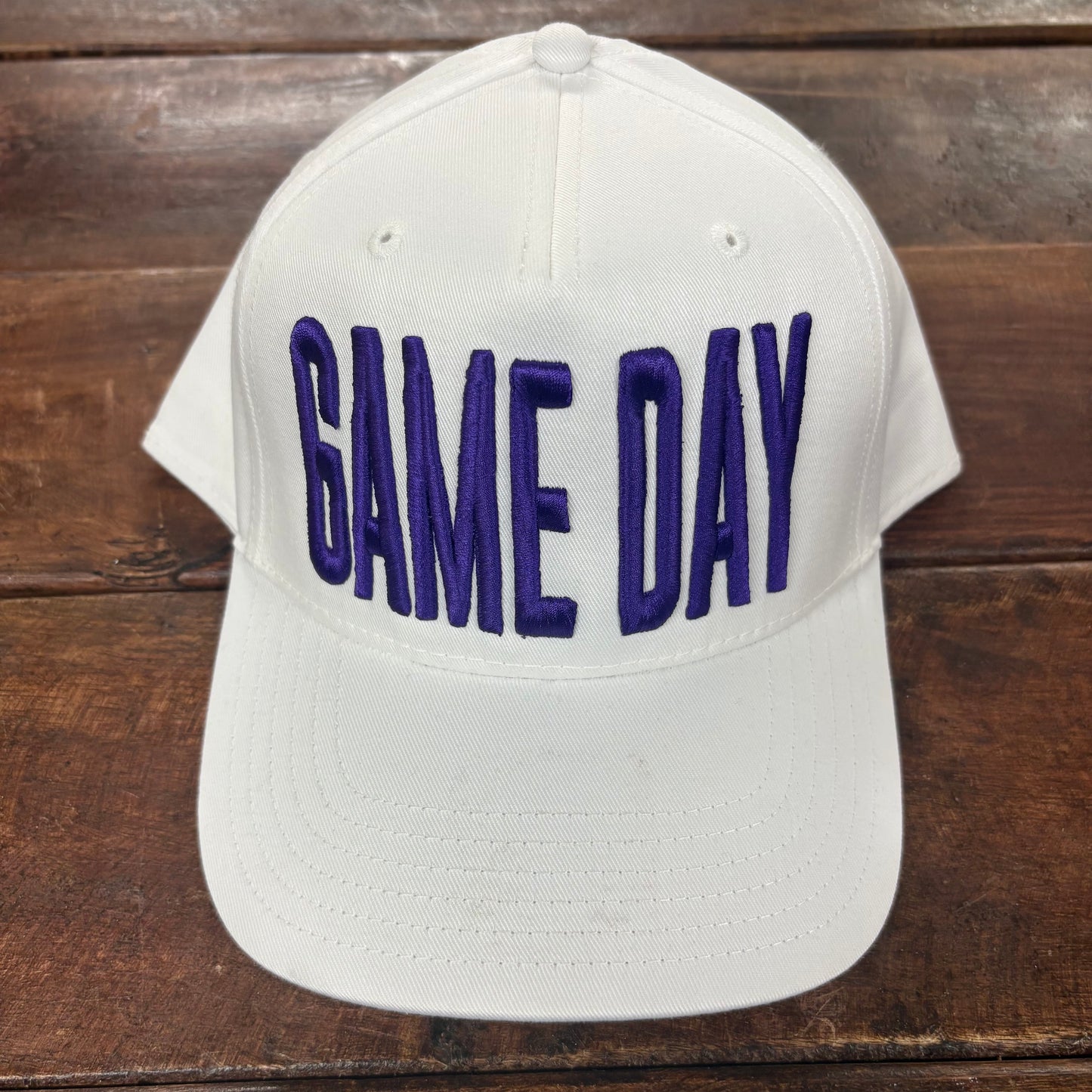 White Game Day Puff Embroidered Purple Cap - Spirit To A Tee