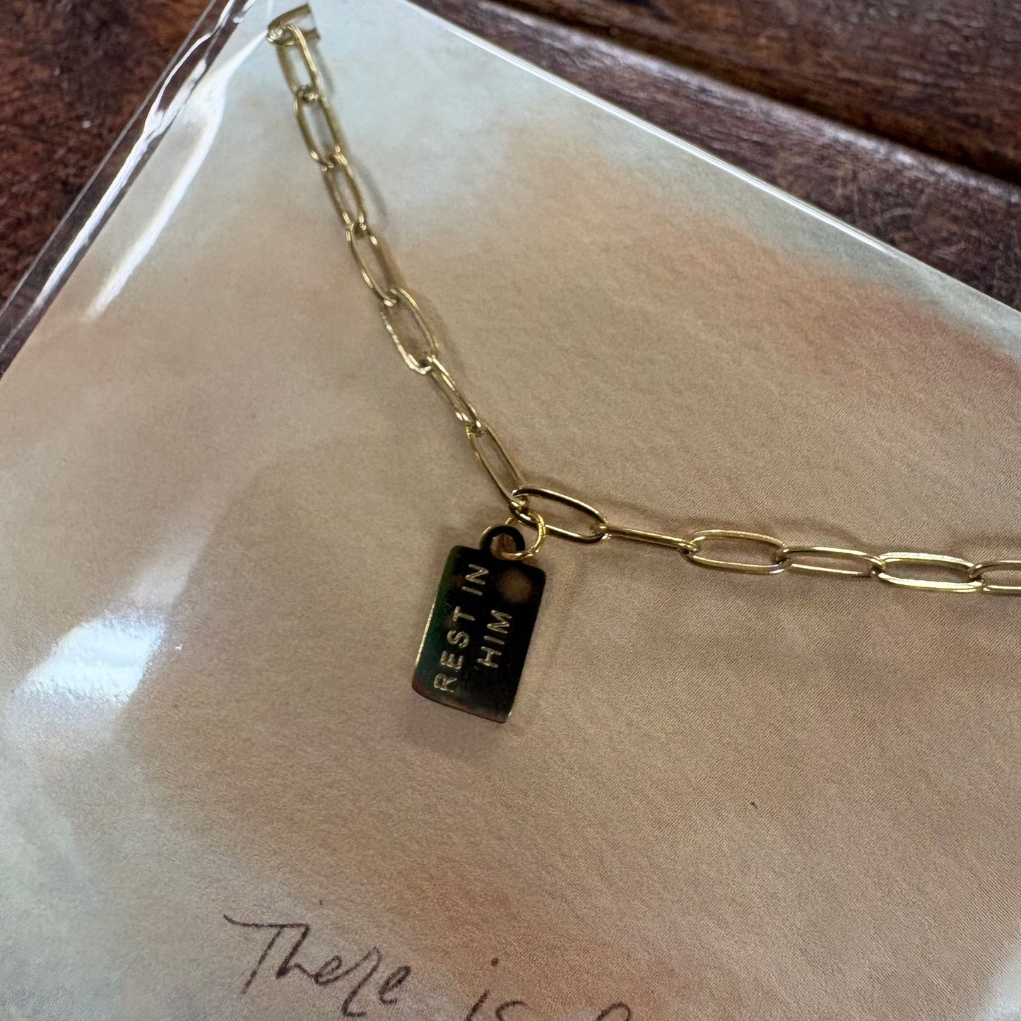 Rest In Him Tag Necklace - Dear Heart