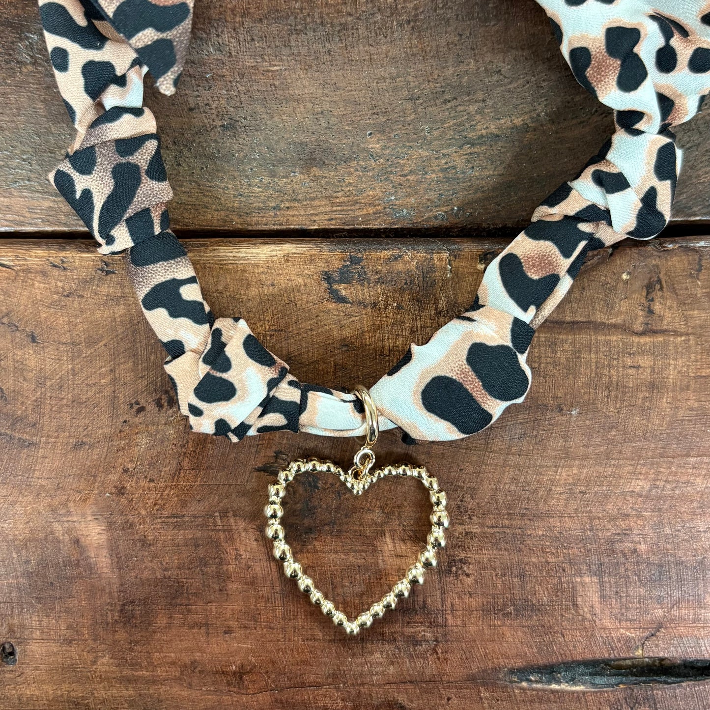 Cheetah Print With Open Heart Scarf Charm Necklace - What's Hot