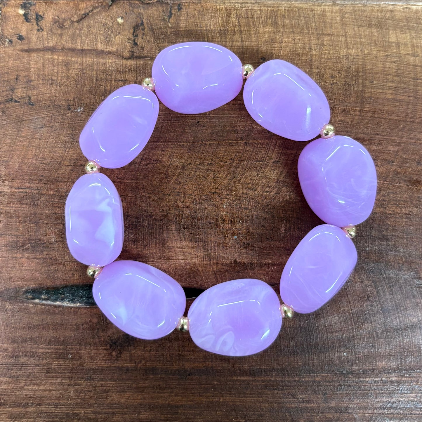 Lavender Acrylic Natural Oval Stretch Bracelet - What's Hot