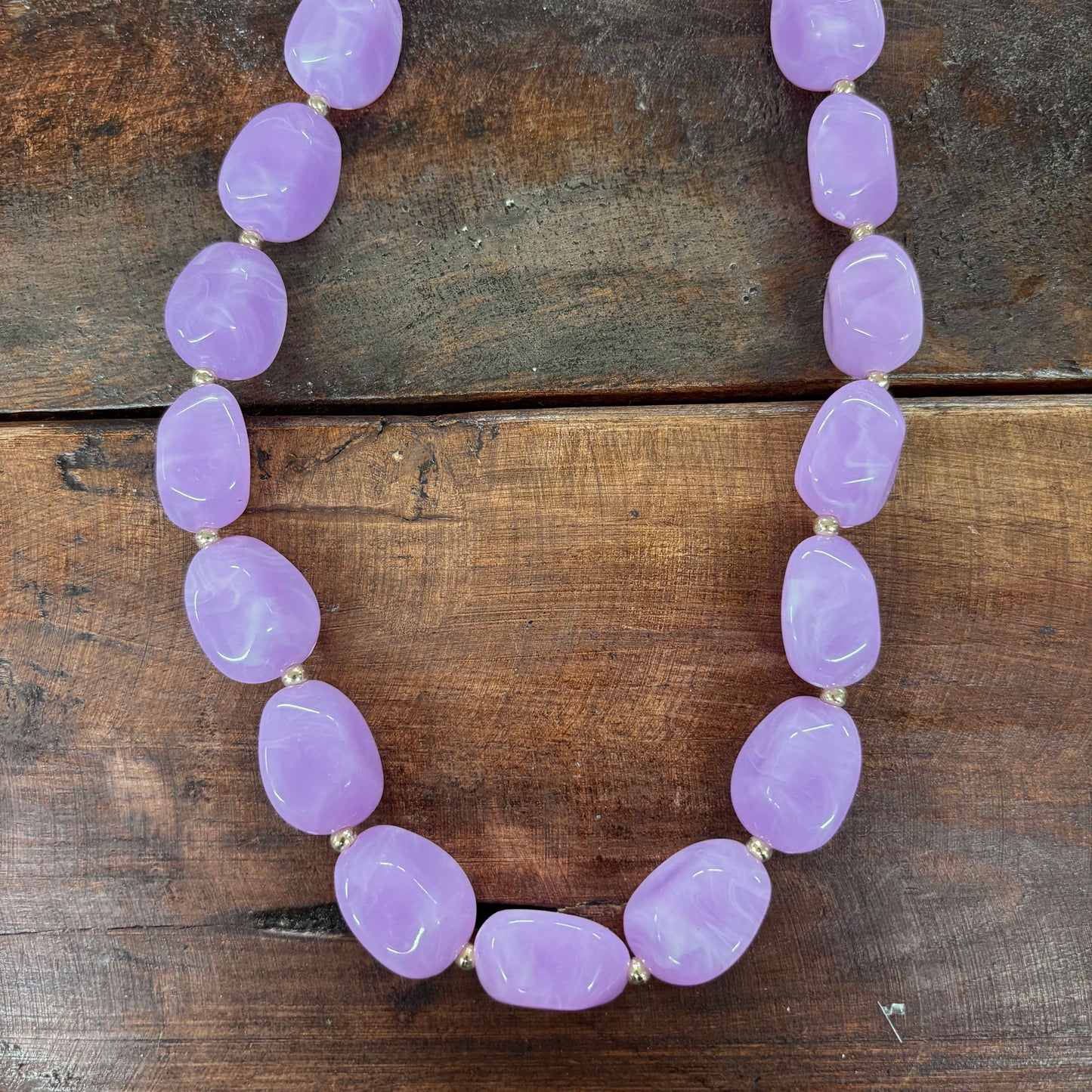 Lavender Acrylic Natural Oval Beaded Necklace - What's Hot