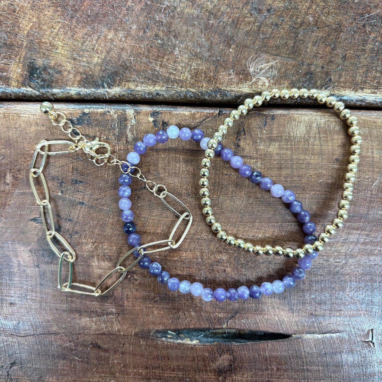 Multi Layer Amethyst Link Bracelet Set - JOSSLYN