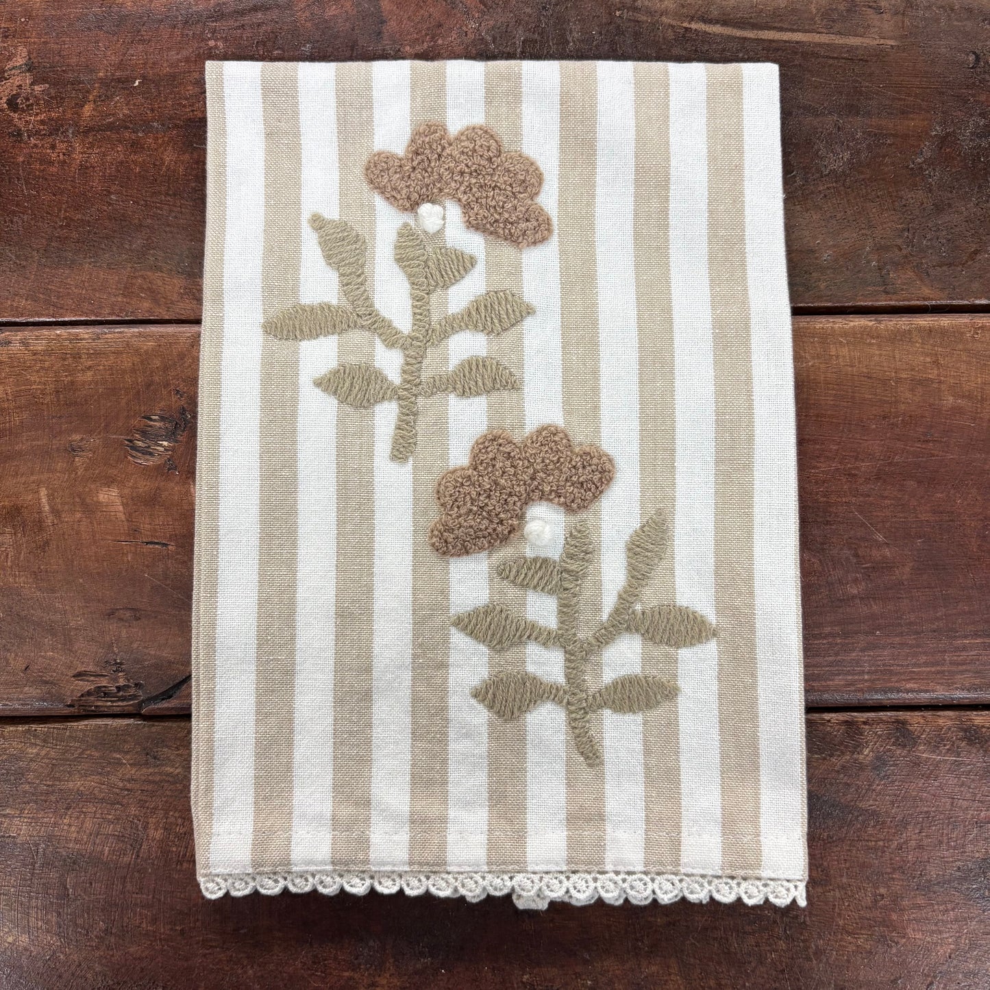 Stripe Embroidered Tea Towel - Mud Pie