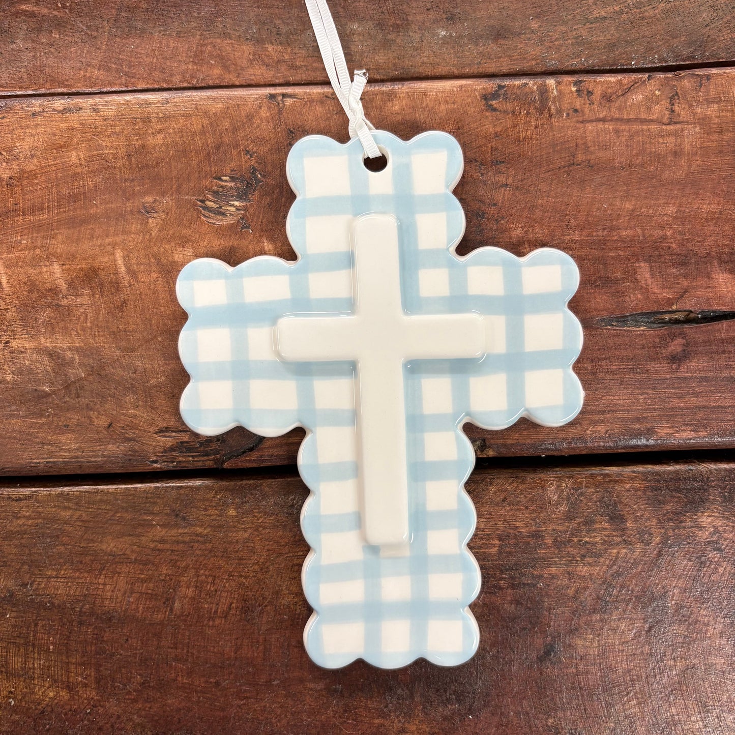 Blue Ceramic Gingham Cross - Mud Pie