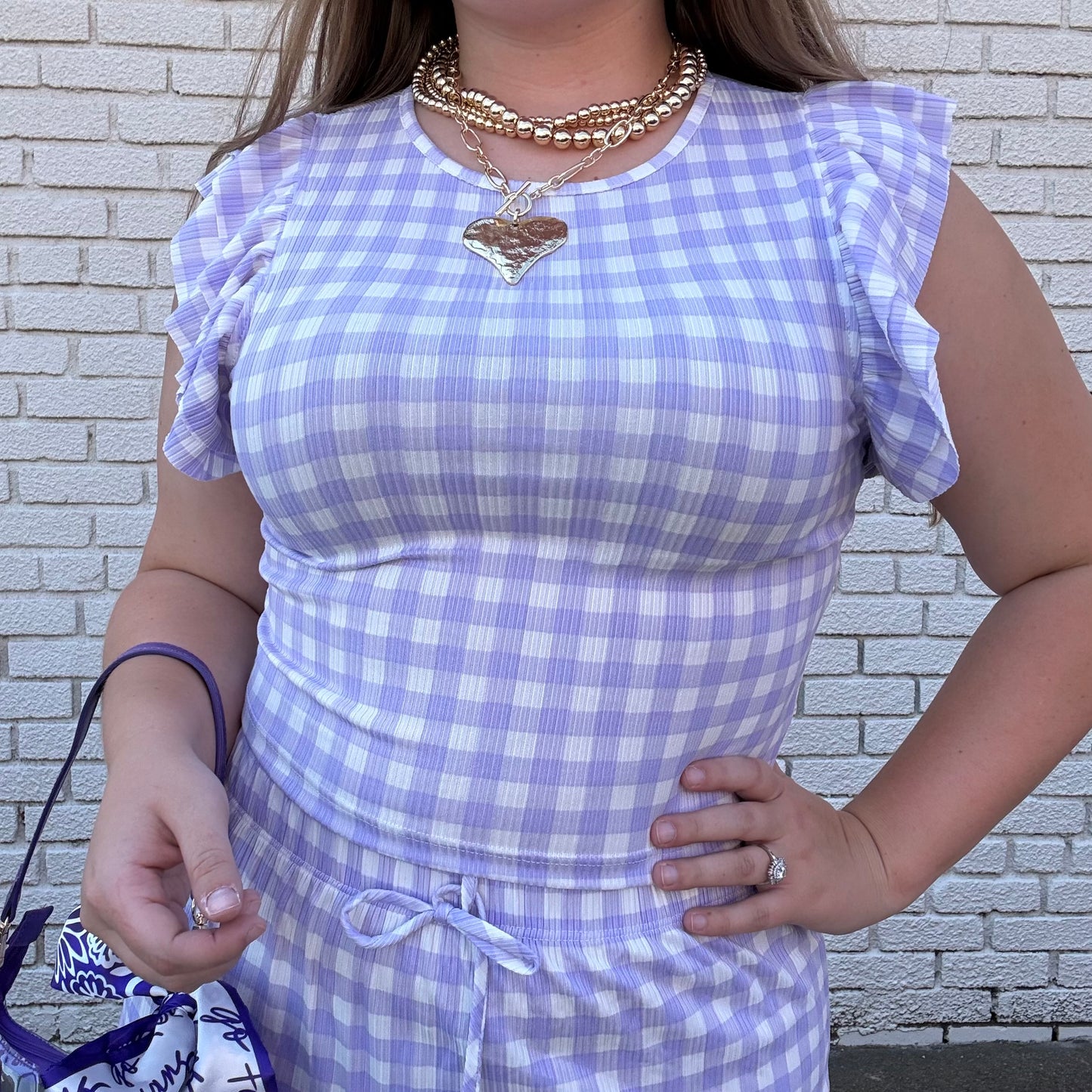 Purple Gingham Ruffle Detail Crop Top - Mittoshop