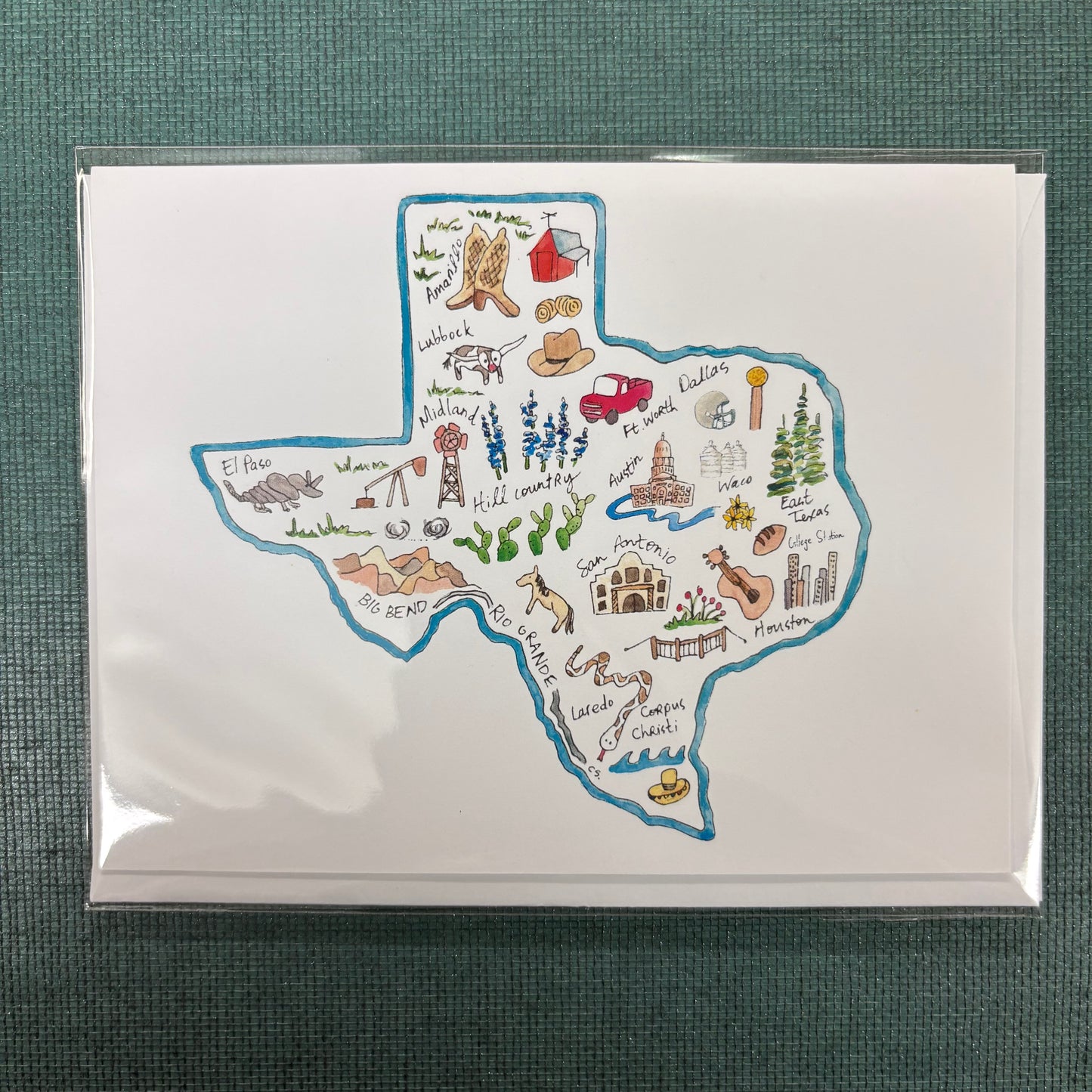 Texas Map Outline Greeting Card - Flower and Vine