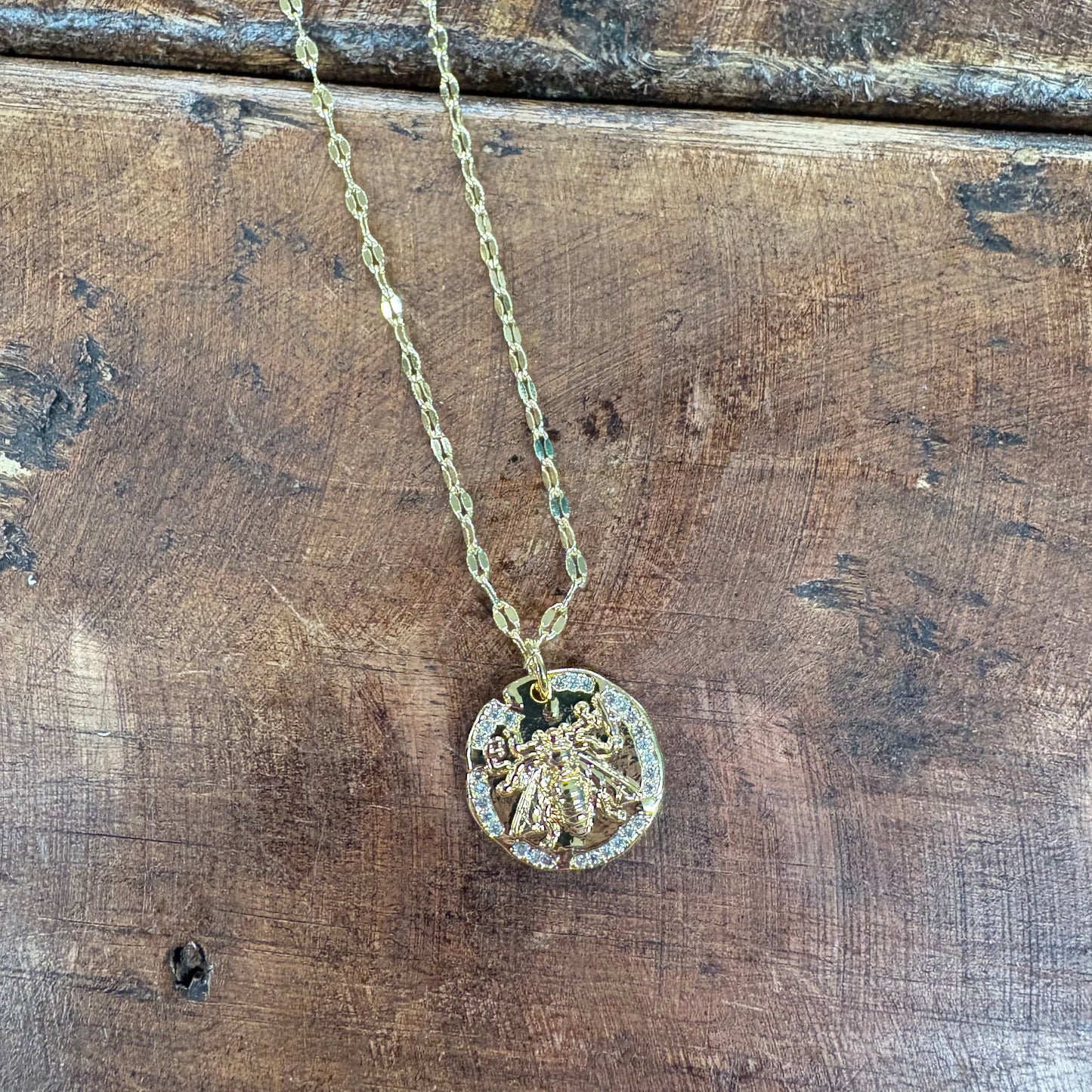 Gold Bee Disc Necklace - Jane Marie