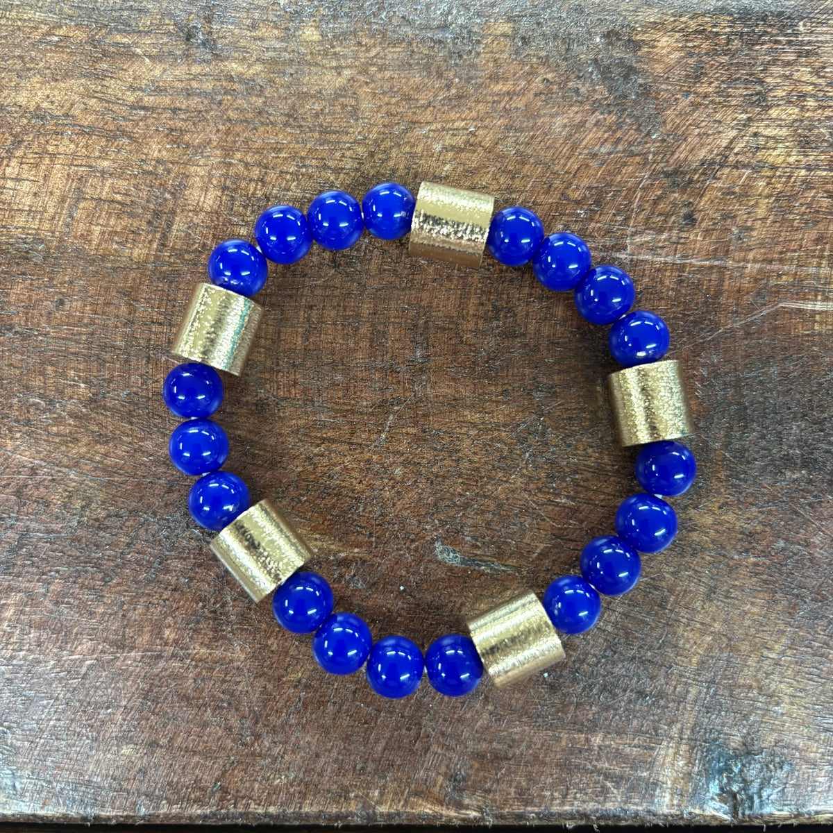 Blue Bead Stretch Bracelet with Tube Accents - Jane Marie