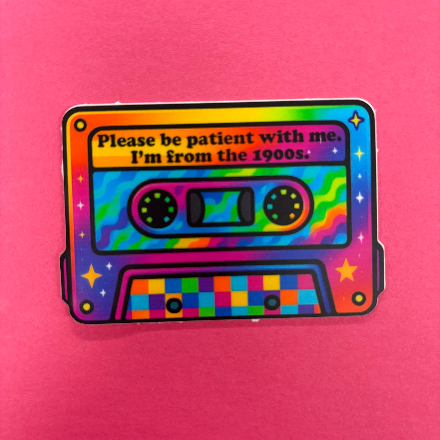 Please Be Patient Cassette Sticker - Mugsby
