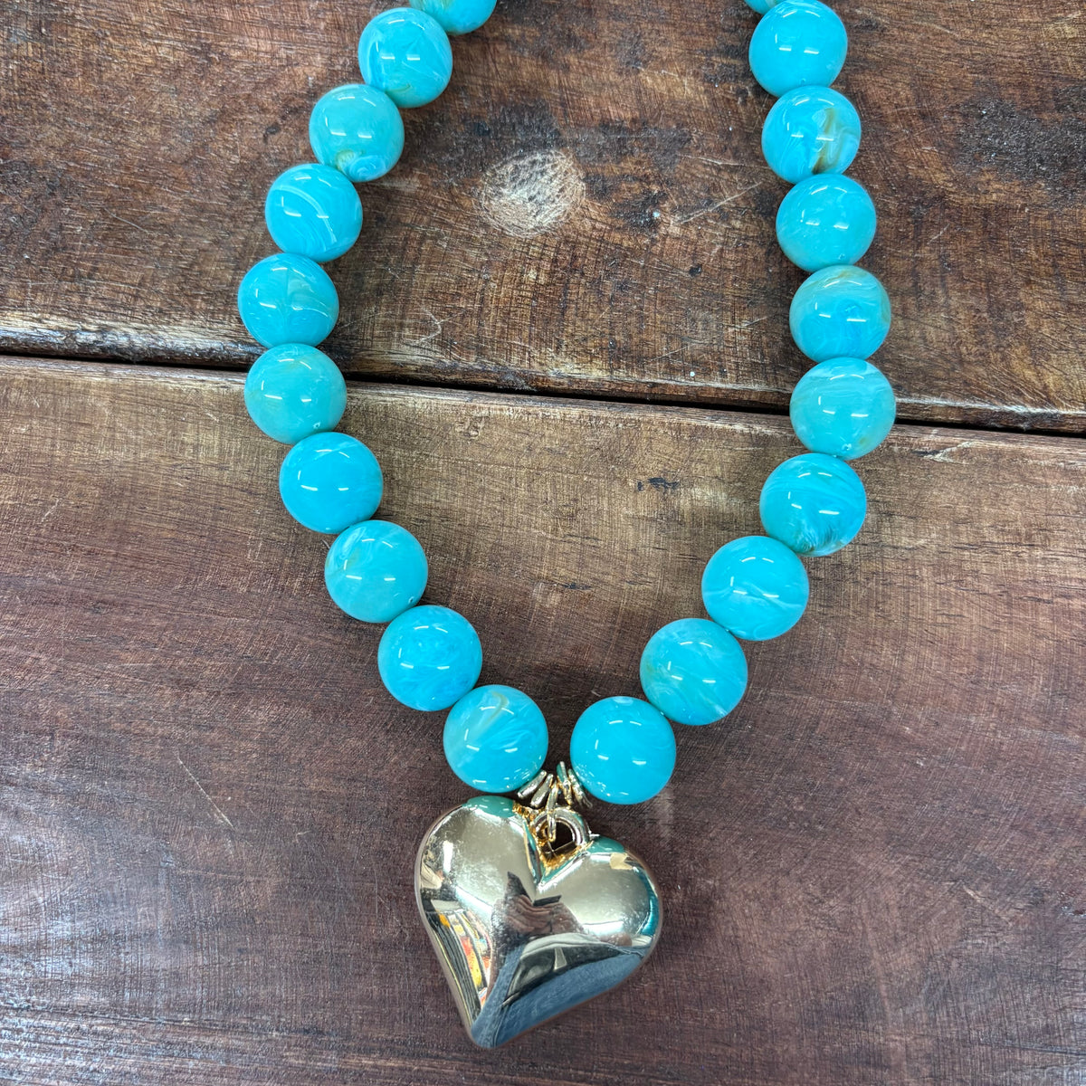 Marjorie Marble Beaded Heart Necklace - Caroline Hill