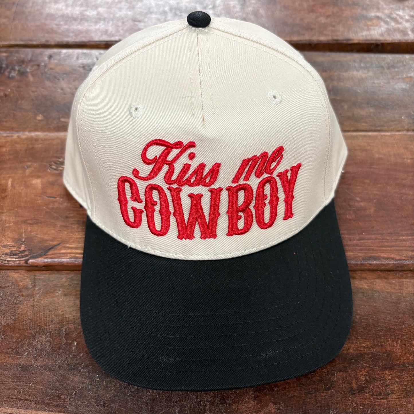 Kiss Me Cowboy Puff Embroidered Cap - Southern Attitude