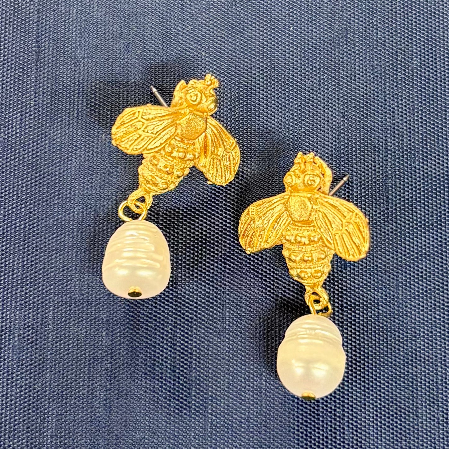 Gold Bee and Freshwater Pearl Necklace - Susan Shaw