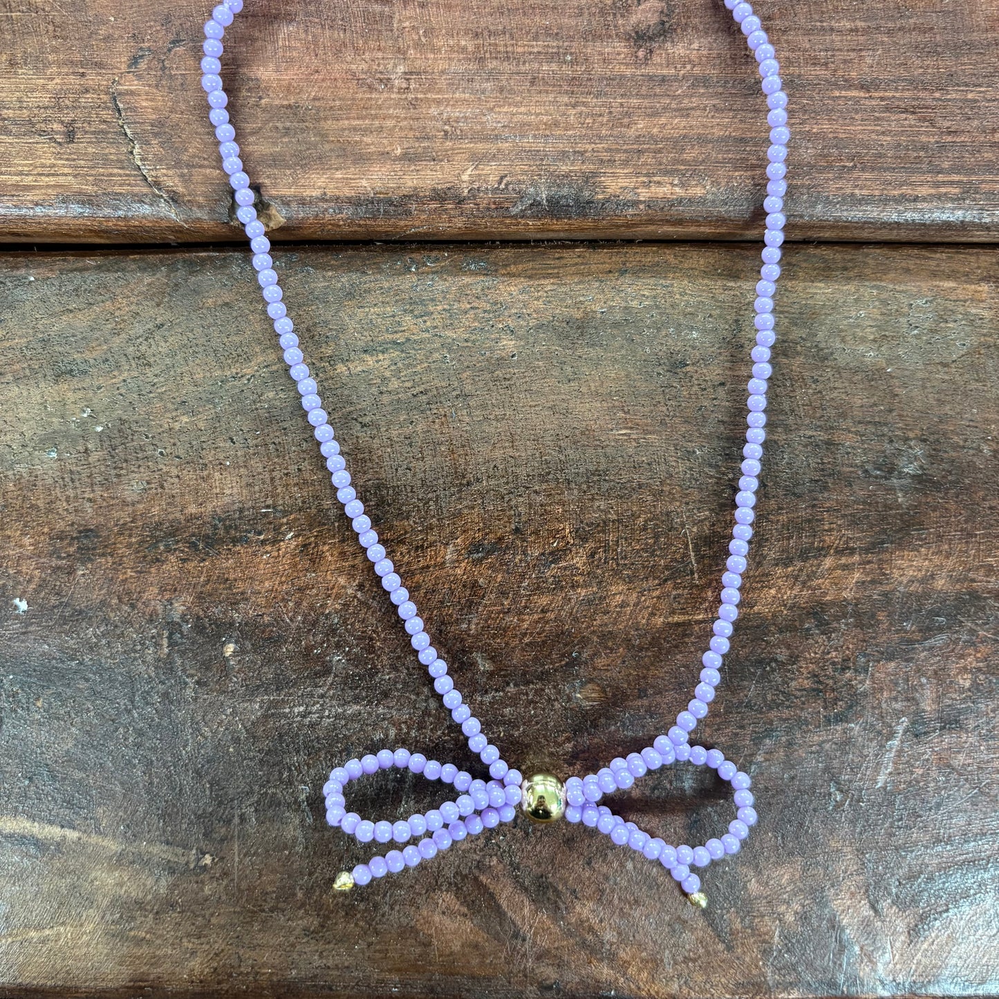 Lavender Beaded Bow Necklace - Girlie Girl Originals