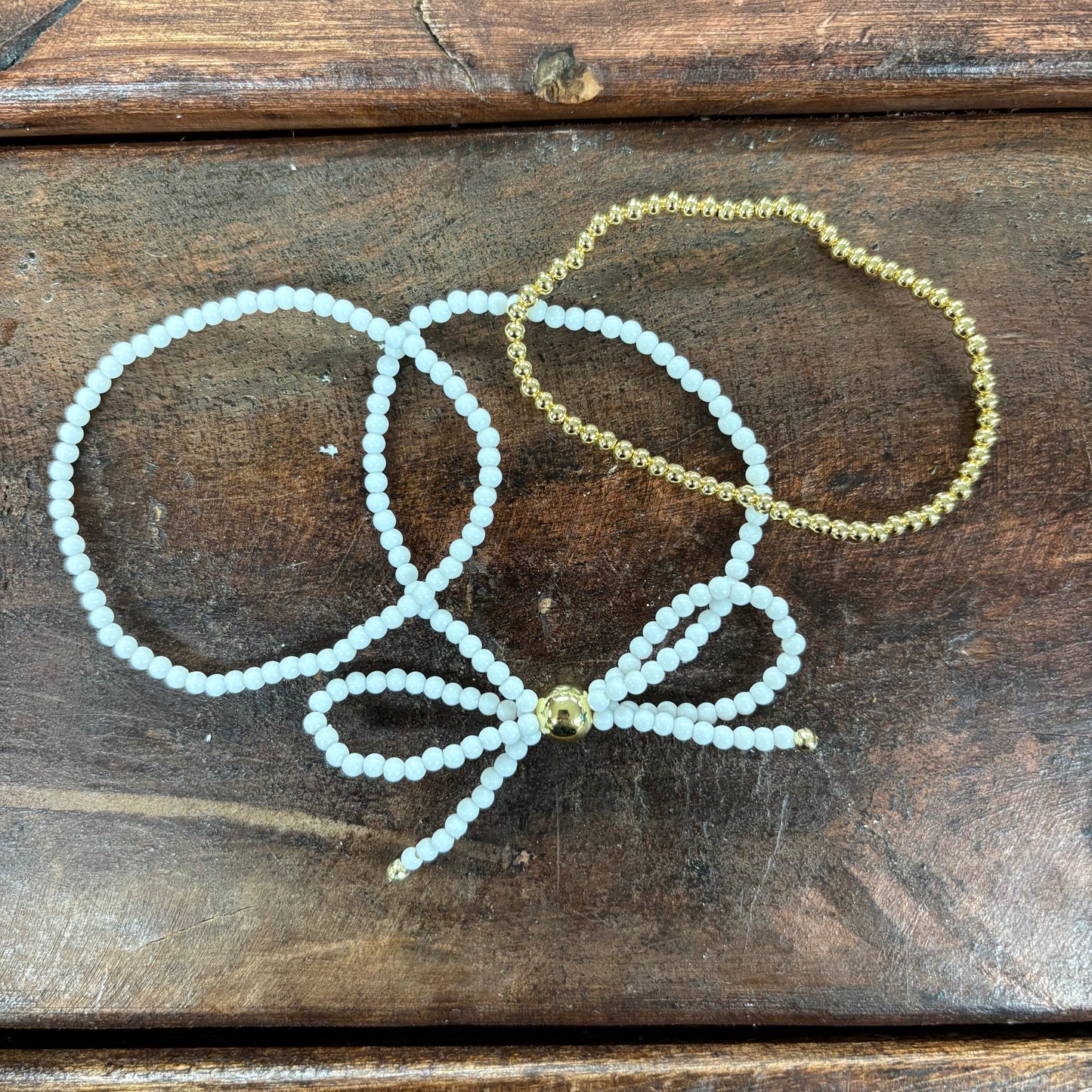 White Beaded Bow Bracelet Set - Girlie Girl Originals